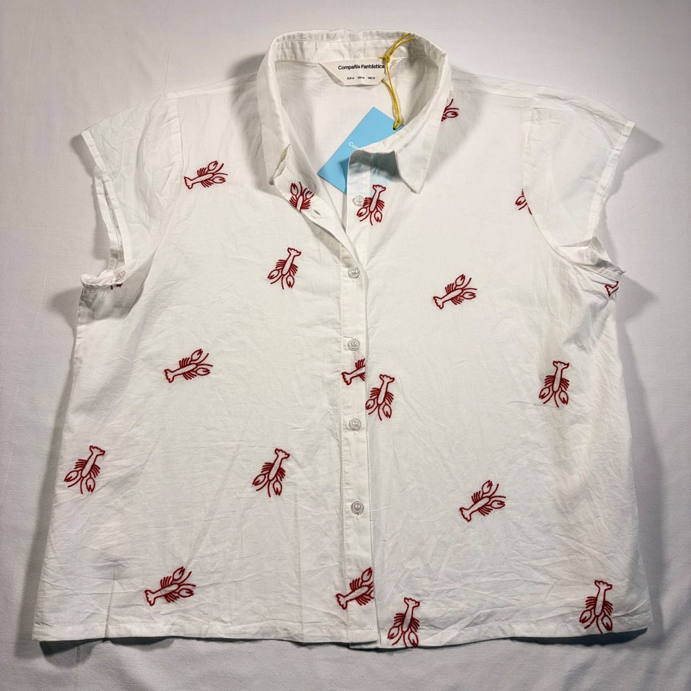 Compañía Fantástica Lobster Embroidered Shirt White Button Down New with tags M
